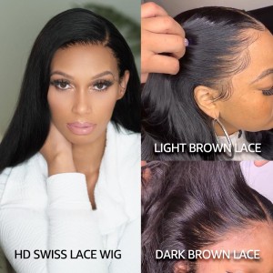  HD & Swiss Lace Full lace Wigs For Black Wonmen 10A Virgin Brazilian Straight and Body Wave With Baby Hair Pre Plucked 