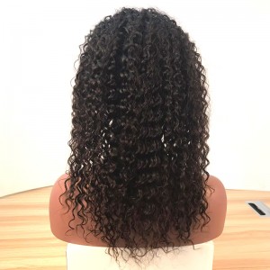 Deep Curly 16inch Natural Color Full Lace Human Hair Wigs 130% Density