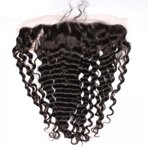 Natural Color Deep Wave Brazilian Virgin Hair Lace Frontal Closure 13x4inches 