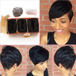 Brazilian Human Short Hair Extensions 27 Pieces Short Human Straight Hair Weave Style