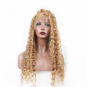 Honey Blond #27 Deep Wave 250% Density Lace Front Wig Pre-Plucked Lace Wigs with Baby Hair 