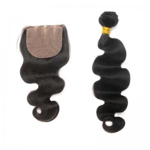 Malaysian Virgin Hair Body Wave Silk Base Closure With 3Pcs Hair Bundles Natural Color 