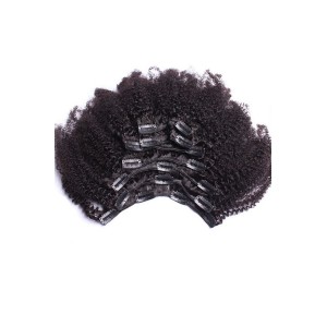 Afro Kinky Curly Indian Remy Hair Clip In Human Hair Extensions Natural Color