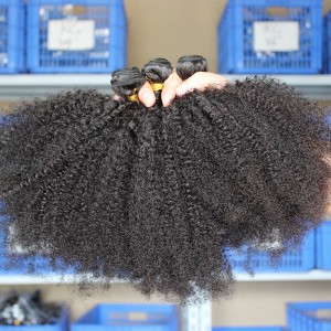 4 Bundles Natural Color Afro Kinky Curly Brazilian Virgin Human Hair Weaves