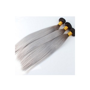 Ombre Hair Weave Color 1b/#Grey Brazilian Silky Straight Virgin Human Hair