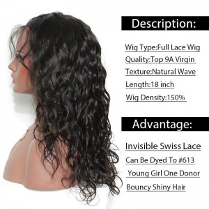 Brazilian Full Lace Wigs 18" 150% Density Natural Wave Swiss Lace Pre-Plucked Natural Hair Line