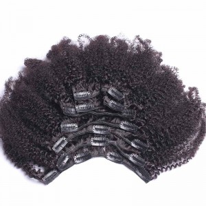 Afro Kinky Curly Mongolian Virgin Hair Clip In Human Hair Extensions Natural Color