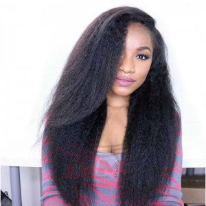 Kinky Straight Full Lace Wig 250% High Density Italian Coarse Yaki Full Lace Human Hair Wigs For Black Women