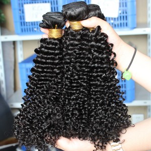 Natural Color Indian Virgin Human Hair Kinky Curly Hair Weave 3 Bundles