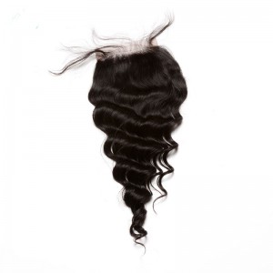 Natural Color Loose Wave Brazilian Virgin Hair Free Part Lace Closure 4x4inches 