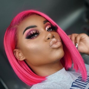 Colorful Wig Straight Bob Lace Front Wigs Pre-Plucked 130% Density  Pink—Comingbuy