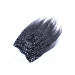 Kinky Straight Mongolian Virgin Hair Clip In Human Hair Extensions Natural Color