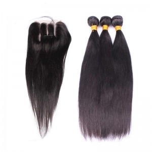 Indian Remy Hair Silky Straight Free Part Lace Closure with 3pcs Weaves 