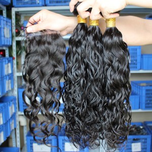 Indian Virgin Hair Water wave Free Part Lace Closure with 3pcs Weaves