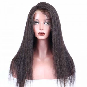 Natural Color Italian Yaki Brazilian Virgin Human Hair Glueless Full Lace Wigs