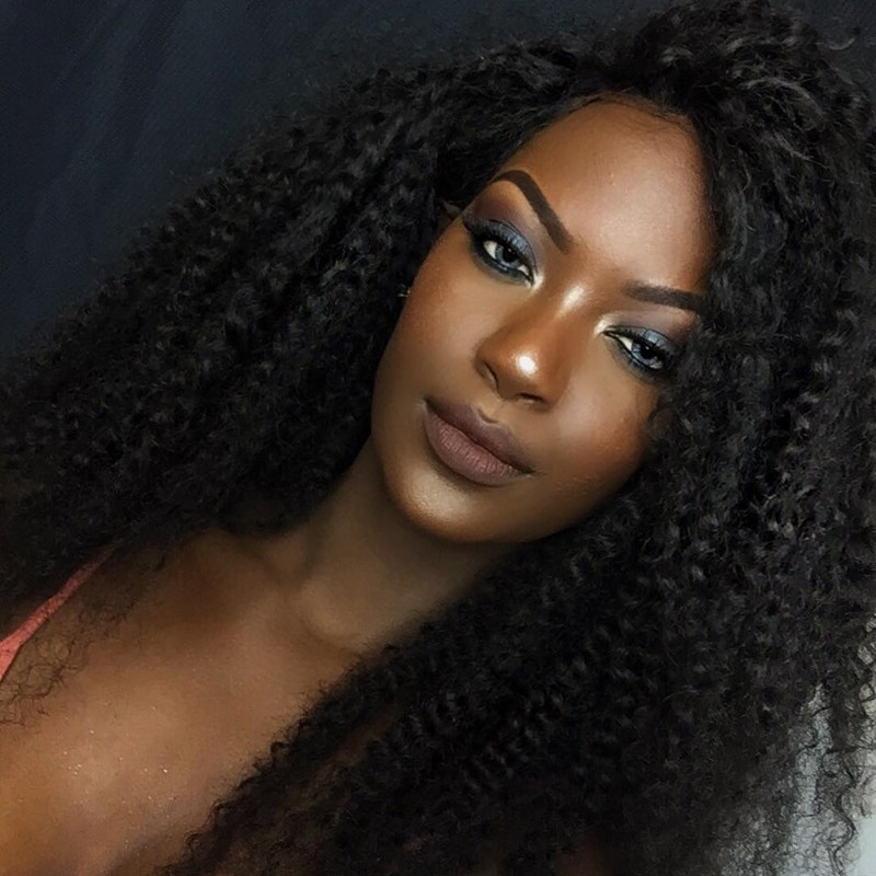 Natural Color High Quality 100% Brazilian Virgin Human Hair Wig Kinky Curly Lace Front Wigs ...