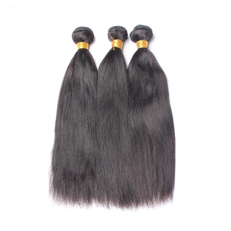 Brazilian Virgin Human Hair Natural Color Yaki Straight Hair Weave 3 ...