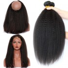 360 Lace Frontal Band Kinky Straight Brazilian Virgin Hair Lace Frontals With Two Bundles