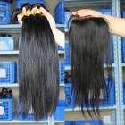 Mongolian Virgin Hair Silky Straight Free Part Lace Closure with 3pcs Weaves