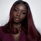 1B/99j  360 Lace Frontal Wig 150% Brazilian Straight Purple Red Ombre Short Human Hair Wigs