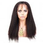 Natural Color Kinky Straight Peruvian Virgin Human Hair Full Lace Wigs