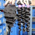 Indian Virgin Hair Loose Wave Middle Part Lace Closure with 3pcs Weaves