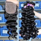 Mongolian Virgin Hair Loose Wave 4X4inches Three Part Silk Base Closure with 3pcs Weaves