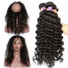 360 Lace Frontal Band Brazilian Virgin Hair Deep Wave 360 Circle Lace Frontal With Two Bundles