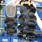 Indian Virgin Hair Body Wave Middle Part Lace Closure with 3pcs Weaves