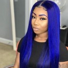 Blue Color 13x6 Lace Front Wigs 150 Density Straight Colorful Human Hair Wig For Women