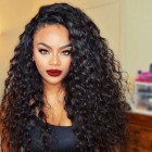 Natural Black Color Water Wave Peruvian Virgin Human Hair Full Lace Wigs