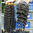 Mongolian Virgin Hair Deep Wave Free Part Lace Closure with 3pcs Weaves