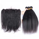 Natural Color Italian Yaki Straight Brazilian Virgin Hair Lace Frontal With 3pcs Weaves