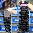Loose Wave Brazilian Virgin Hair 4X4inches Three Part Silk Base Closure with 3pcs Weaves