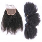 Indian Remy Hair Afro Kinky Curly Three Part Lace Closure with 3pcs Weaves