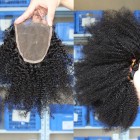 Malaysian Virgin Hair Afro Kinky Curly Three Part Lace Closure with 3pcs Weaves
