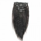 Kinky Straight Indian Remy Hair Clip In Human Hair Extensions Natural Color