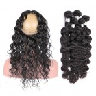 360 Lace Frontal Band Loose Wave Brazilian Virgin Hair Lace Frontals Natural Hairline with Two Bundles