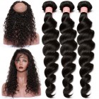 360 Lace Frontal Closure With 3 Bundles Loose Wave Brazilian Virgin Hair 360 Lace Band