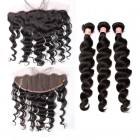 Natural Color Malaysian Virgin Hair Loose Wave Lace Frontal Closure With 3Pcs Hair Weaves