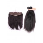 Natural Color Kingky Straight Brazilian Virgin Hair Lace Frontal With 3pcs Weaves