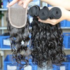 Peruvian Virgin Hair Water Wave Hair Extensions Three Part Lace Closure with 3pcs Weaves