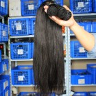 Indian Virgin Human Hair Extensions Weave Yaki Straight 4 Bundles Natural Color