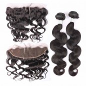 Brazilian Virgin Hair Body Wave Lace Frontal Closure With 3 Pcs Hair Bundles Natural Color