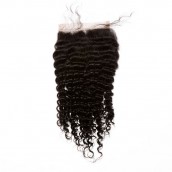 Mongolian Virgin Hair Kinky Curly Three Part Lace Closure 4x4inches Natural Color