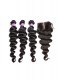 Indian Remy Hair Loose Wave Middle Part Lace Closure with 3pcs Weaves