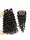 Deep Wave Brazilian Virgin Hair Free Part Lace Closure with 3pcs Weaves 