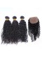 Brazilian Virgin Hair Kinky Curly Silk Base Closure With 3Pcs Hair Weaves Natural Color