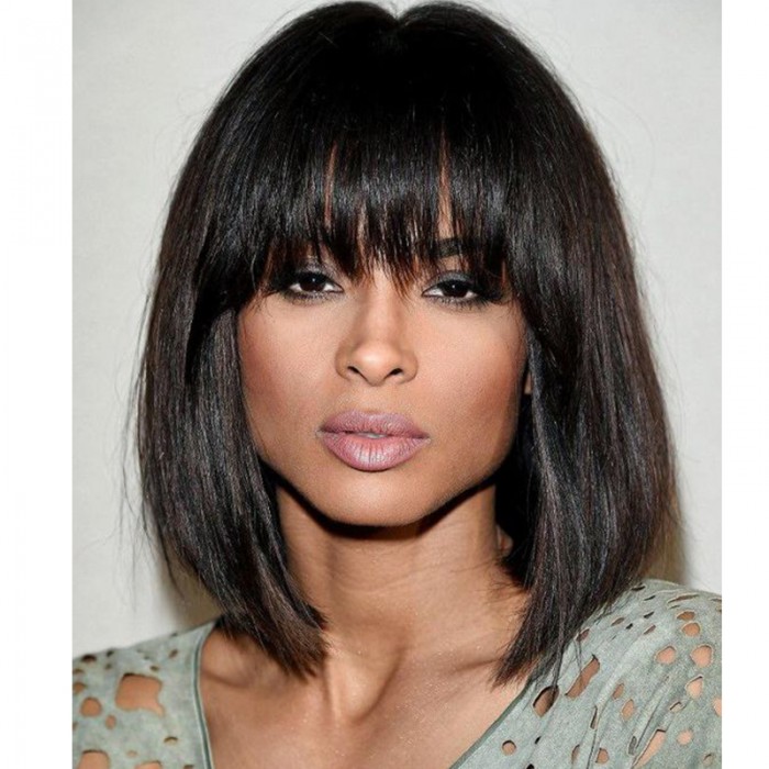 Ciara Inspired 250 Density Straight Short Bob Human Hair Wigs With Bangs For Women Comingbuy Com