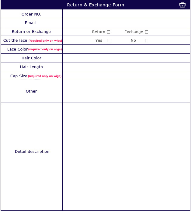 ComingBuy.com exchange and return order form.